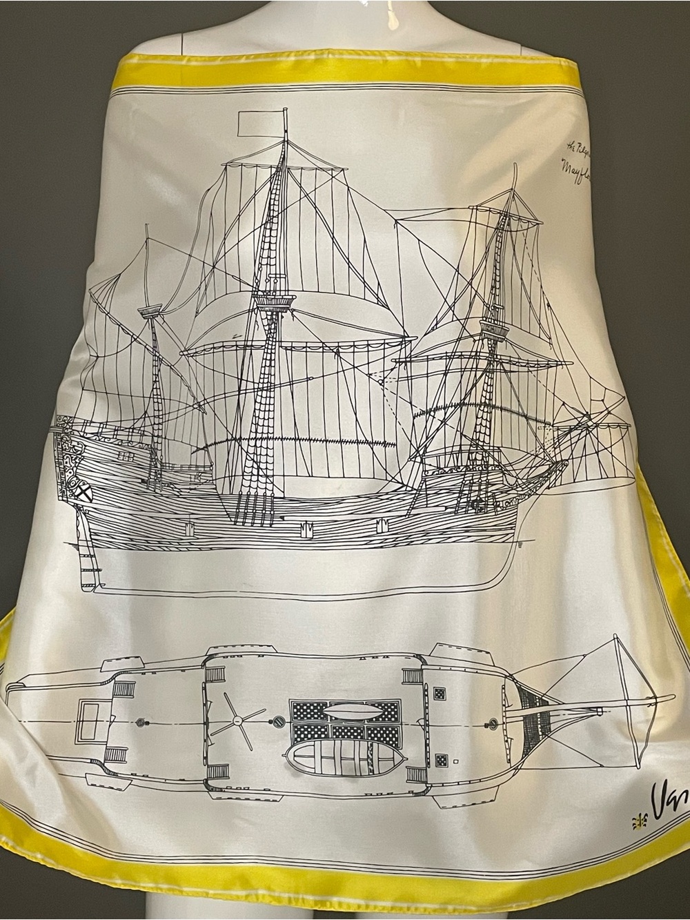 Unusual Vintage Vera Pilgrim Ship Large 26 In Scarf Good Condition